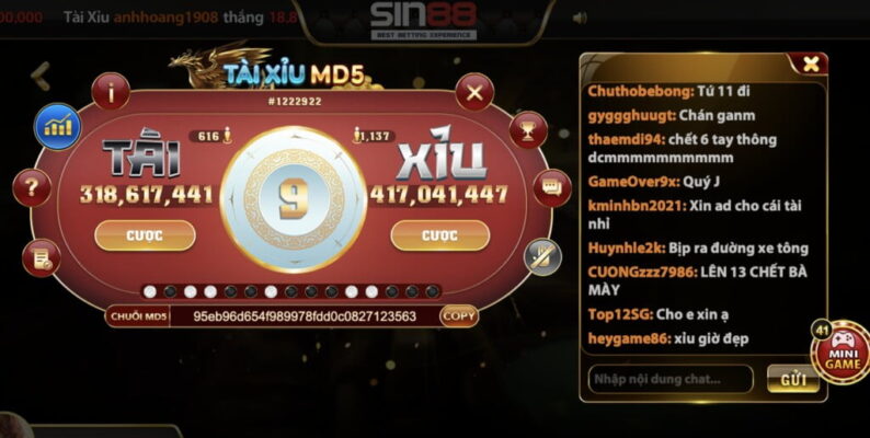 Tài xỉu MD5 – Cổng game Sin88 đánh tài xỉu trực tuyến ăn tiền
